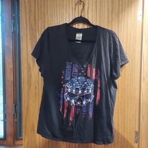Harley Davidson black american flag V-neck Short Sleeve Top 1xl